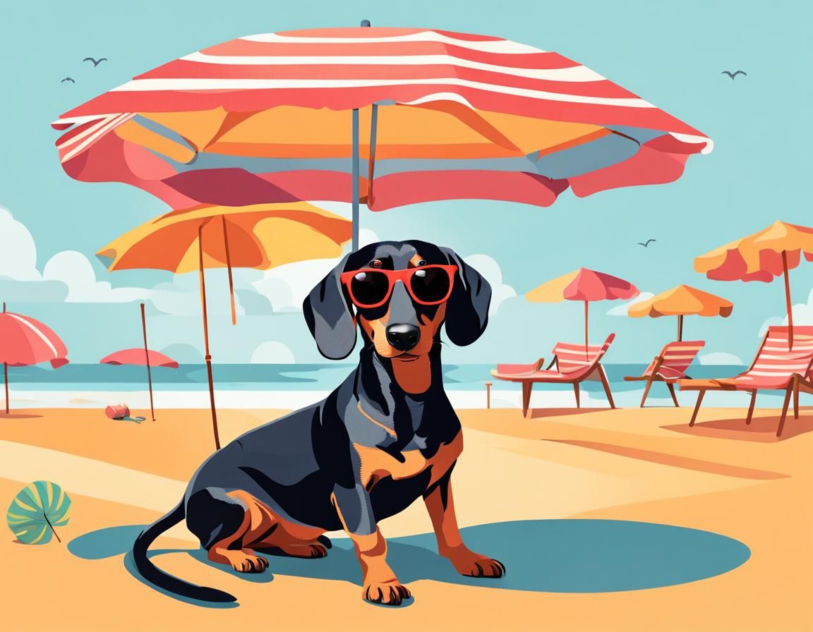 A Dachshund had to sit in the shade because it was a hot dog!