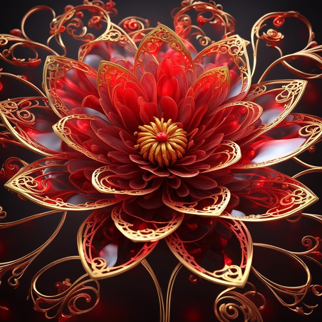 Translucent Flower with Golden Filigree in Volumetric Lighti...