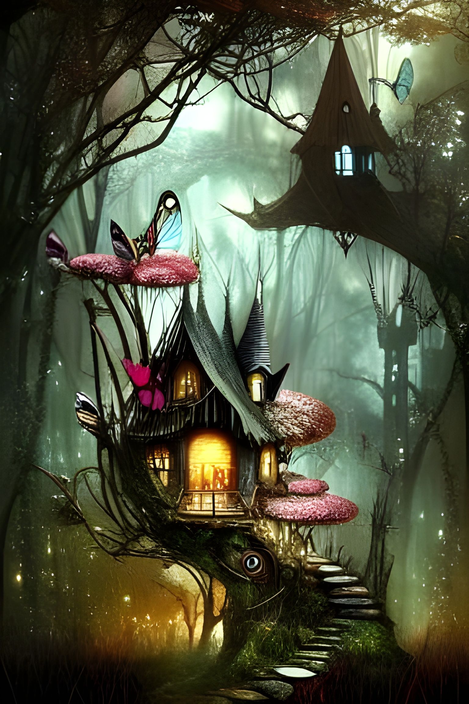 Whimsical Fairy Butterfly Village: Digital Matte Painting