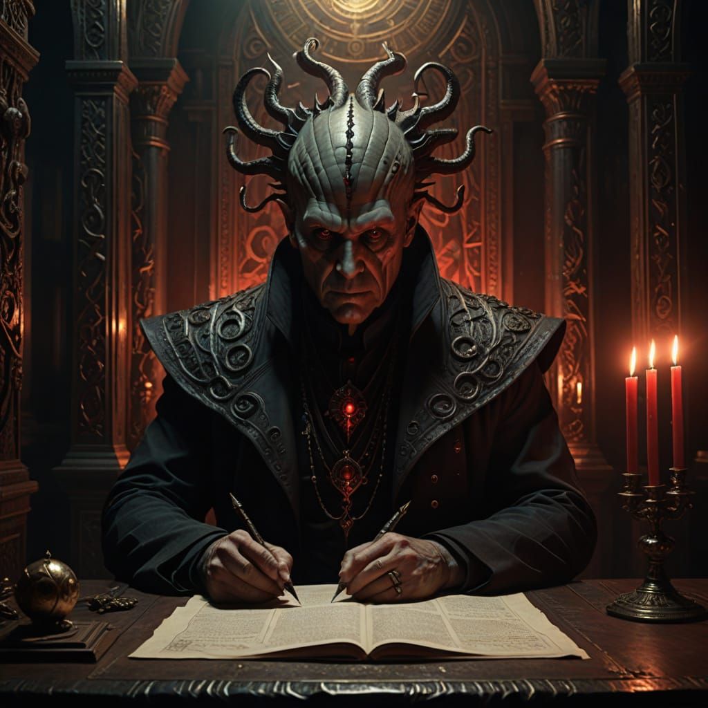 Surrealist Portrait of Alistair Crowley in Dark Academia Sty...