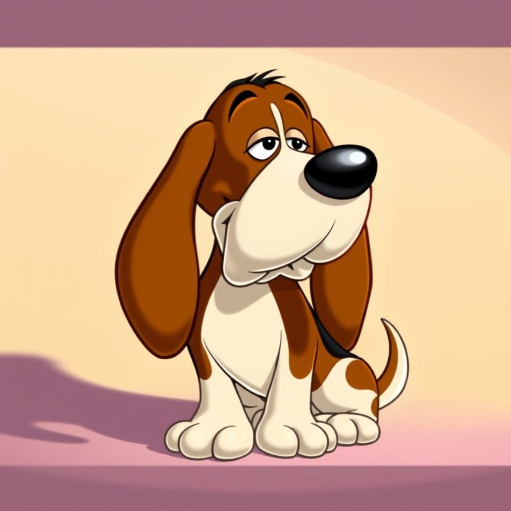 Melancholy Droopy Dog in Classic Cel-Shaded Animation