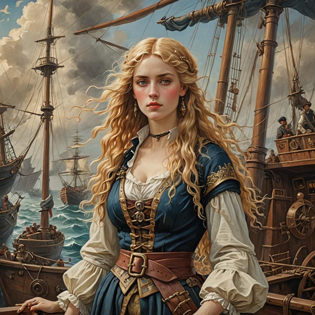 Pirate Woman in Pre-Raphaelite Painting Style