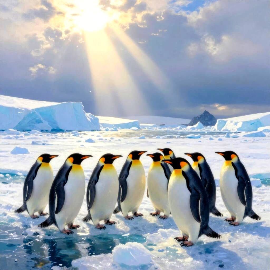 Penguins Swimming in Antarctica Wildlife Painting