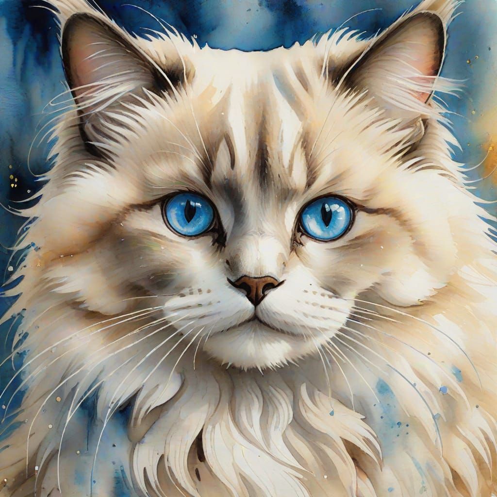 Detailed Ragdoll Cat Portrait in Acrylic Style