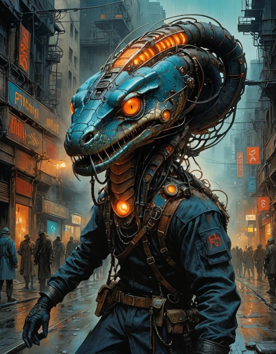 Steampunk Rattlesnake Wreaks Havoc: Cyberpunk Art