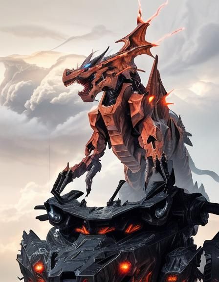 Robotic Dragon Mech in Lightning Storm