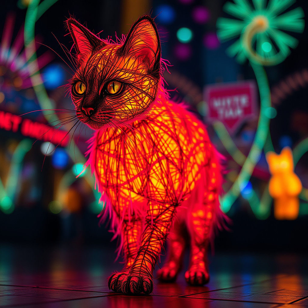 Bioluminescent Cats in Dreamlike, Surrealist Style