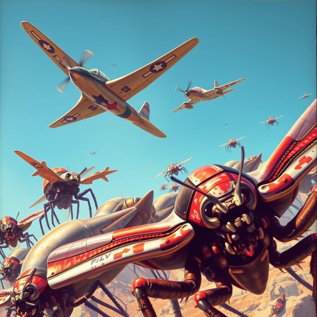 Vintage Warplanes Engage Mutant Insects in Retro-Style Battl...