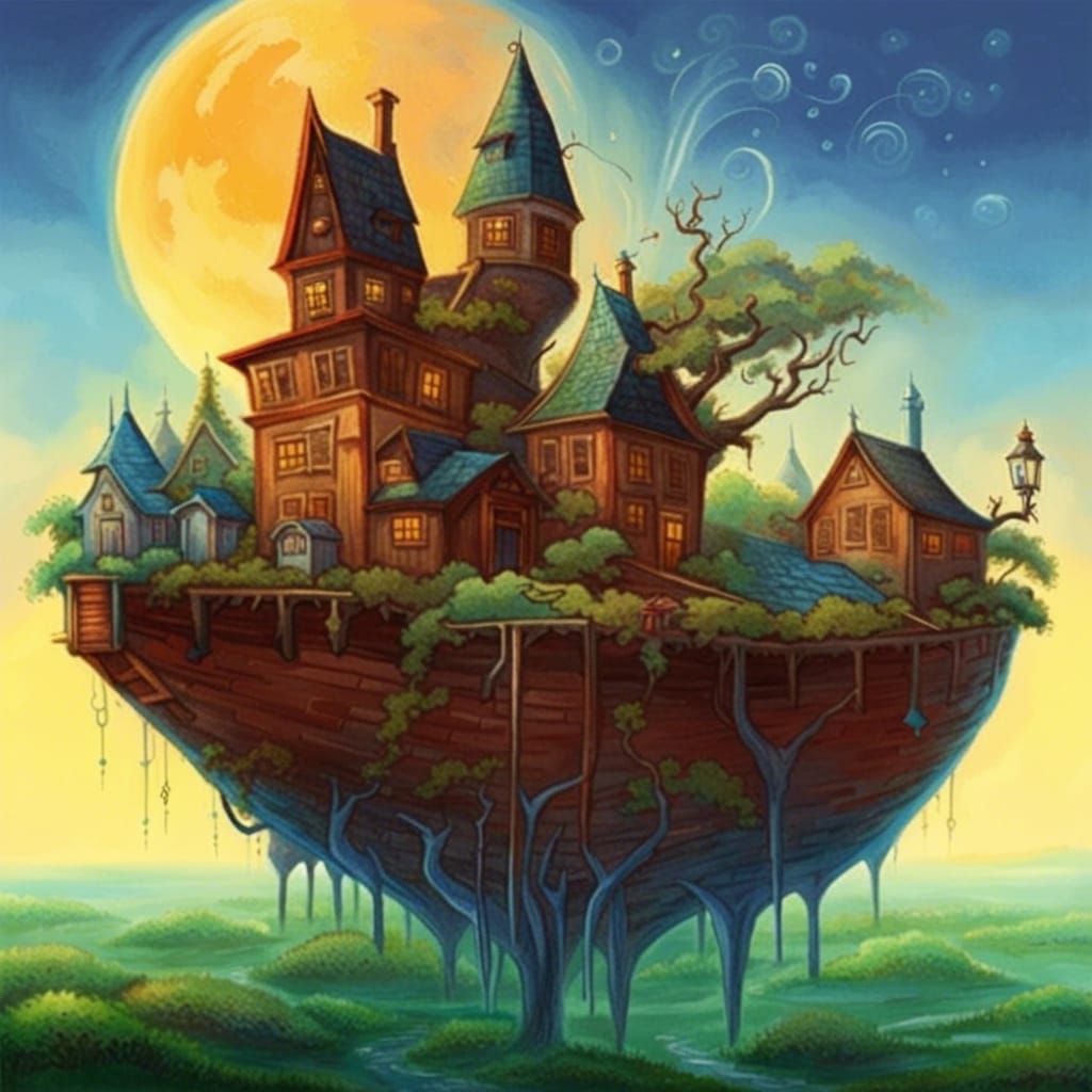 Fantasy Library Concept Art in Mixed Media Style