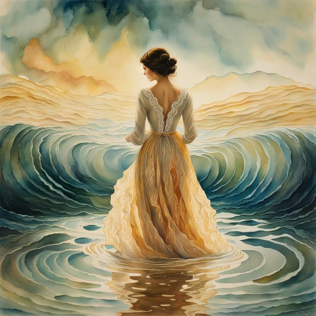 Enigmatic Water Nymph in Dreamy Watercolor