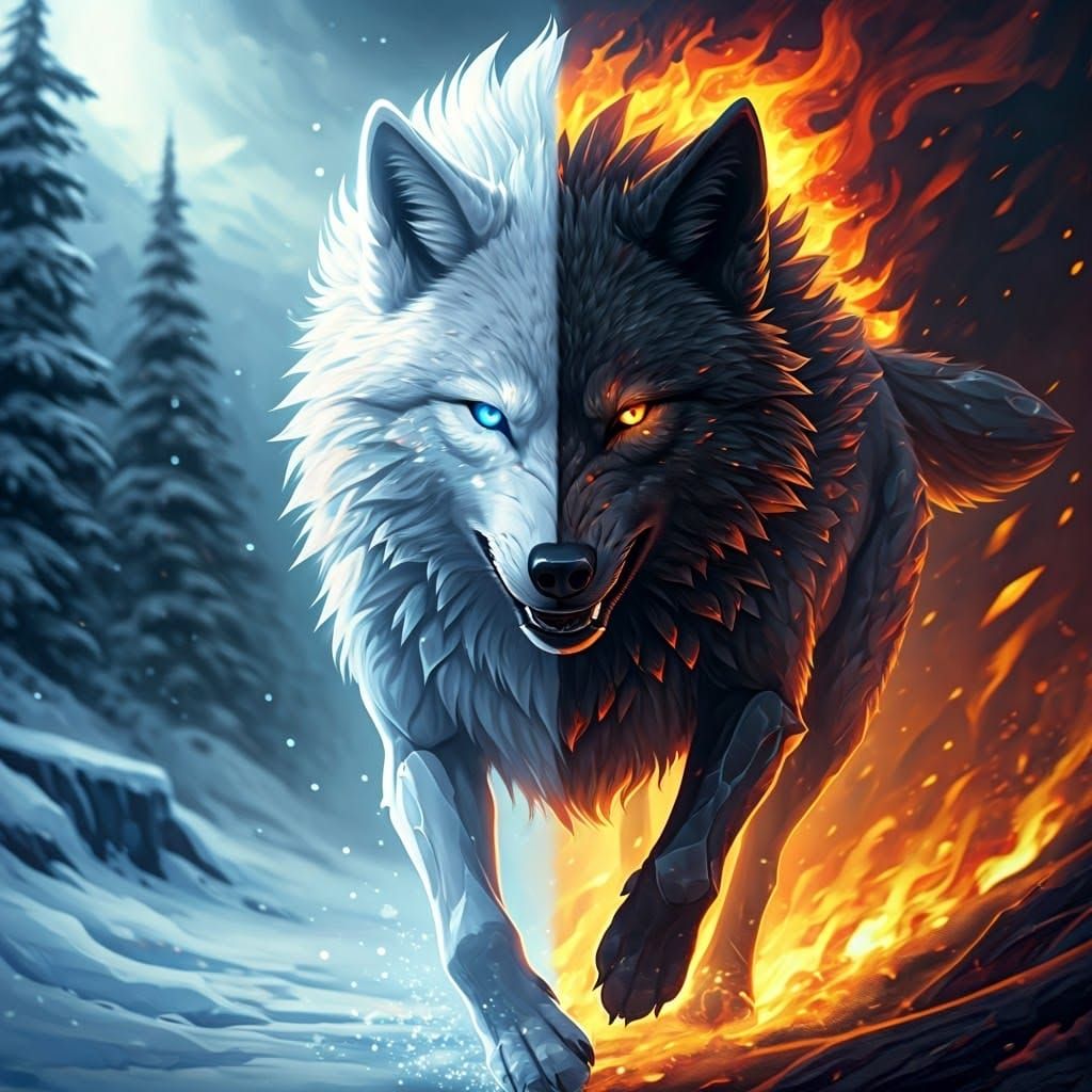 Duality of Nature in Crystal Wolf Portraits