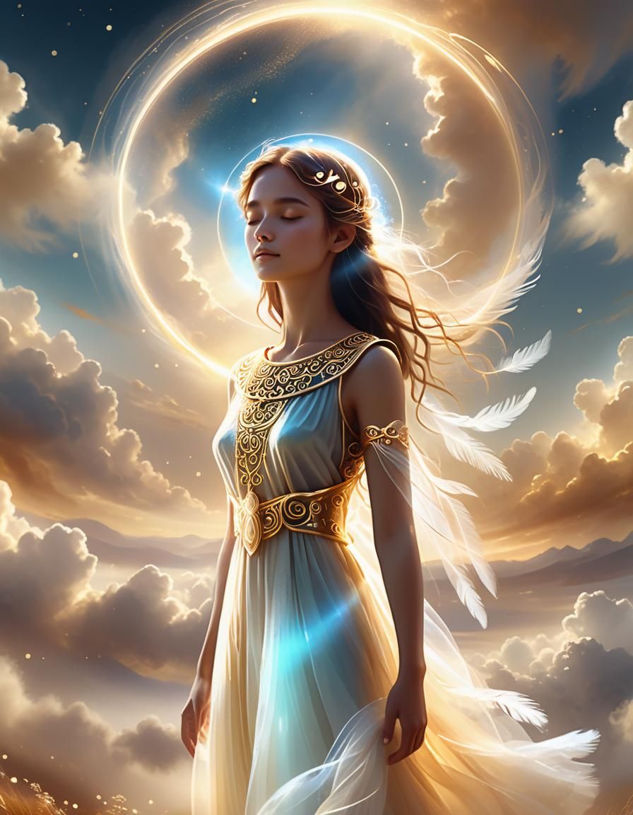 Ethereal Portrait in Dreamy Spiritual Landscape