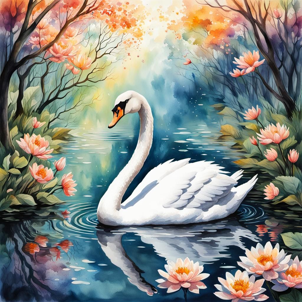 un cygne nage dans un lac