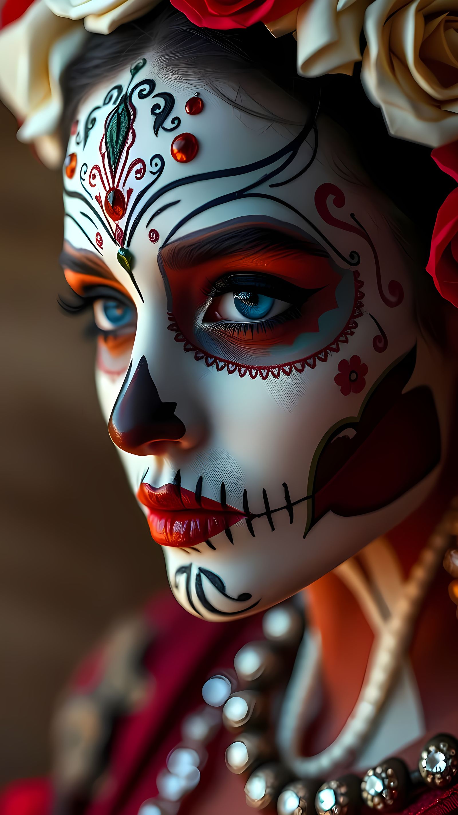 Elegant Catrina Portrait with Swarovski Crystals in 8K