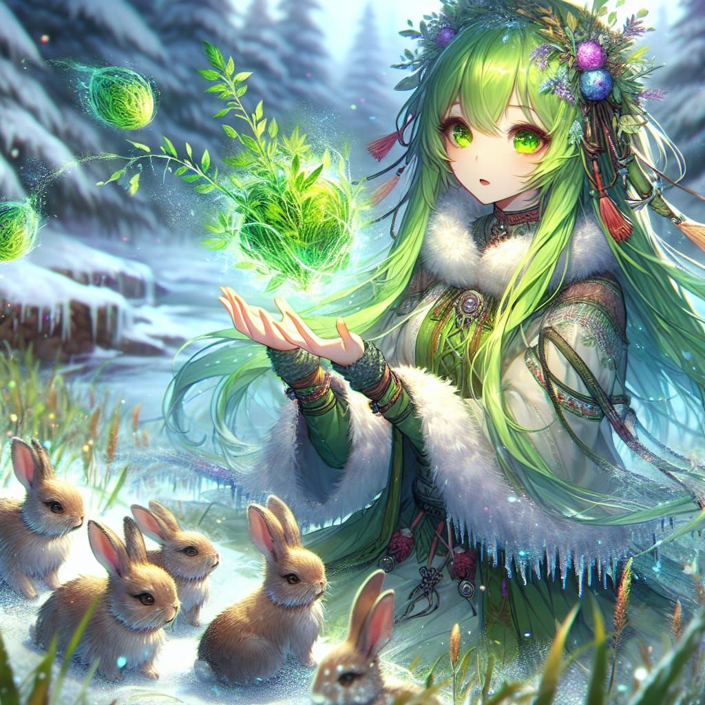 Anime Druid Conjures Life in Frozen Field