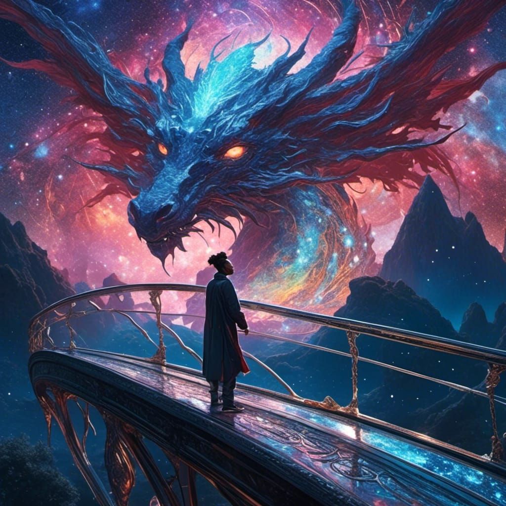 Cosmic Dragon Rider: Holographic Astral Illustration