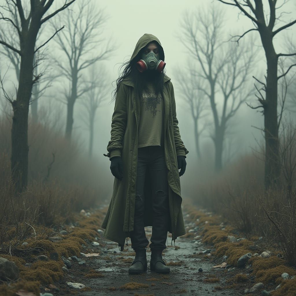 Dark Surreal Landscape with Toxic Waste and Dystopian Ruin