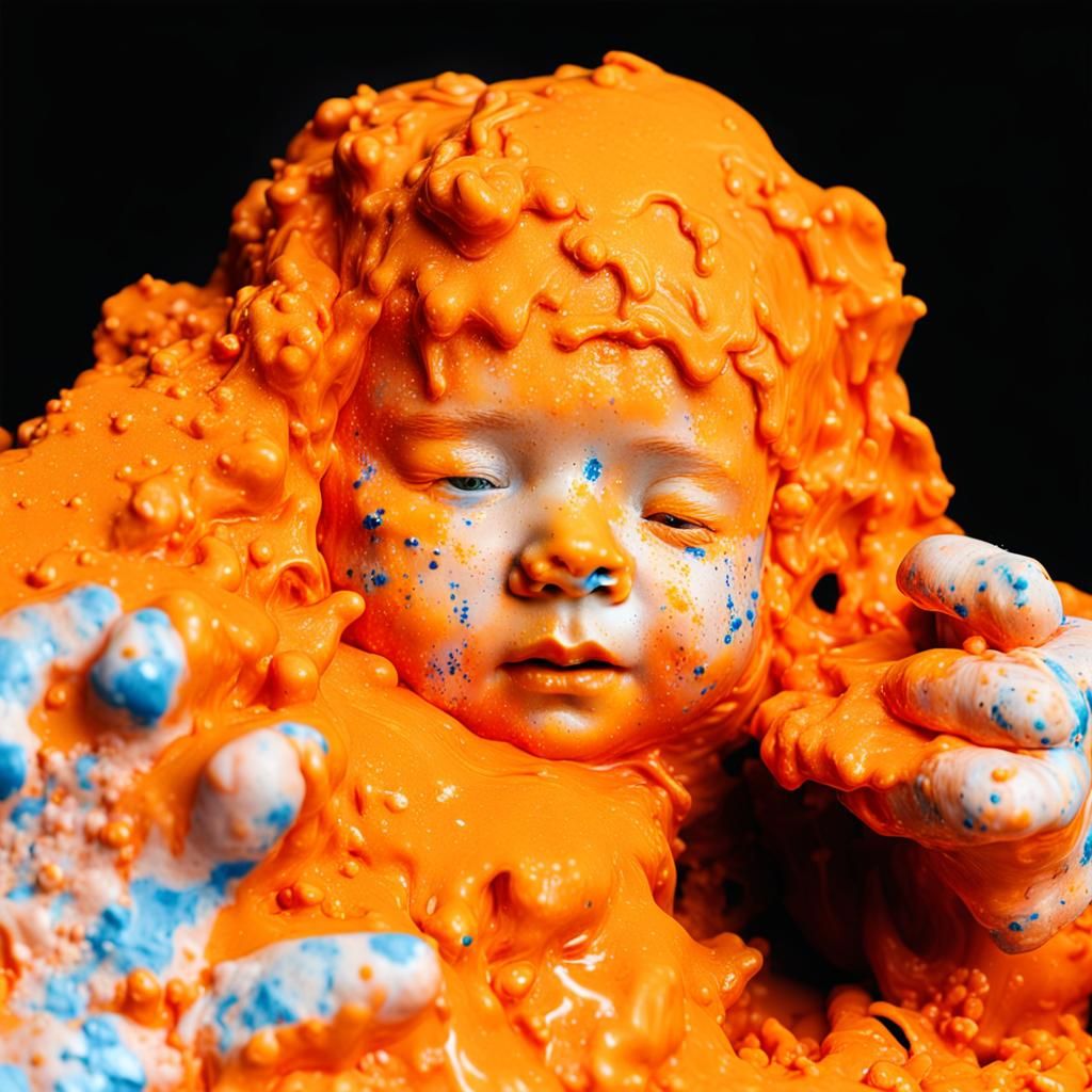 Surreal Blue Baby Art-Doll in Orange Paint