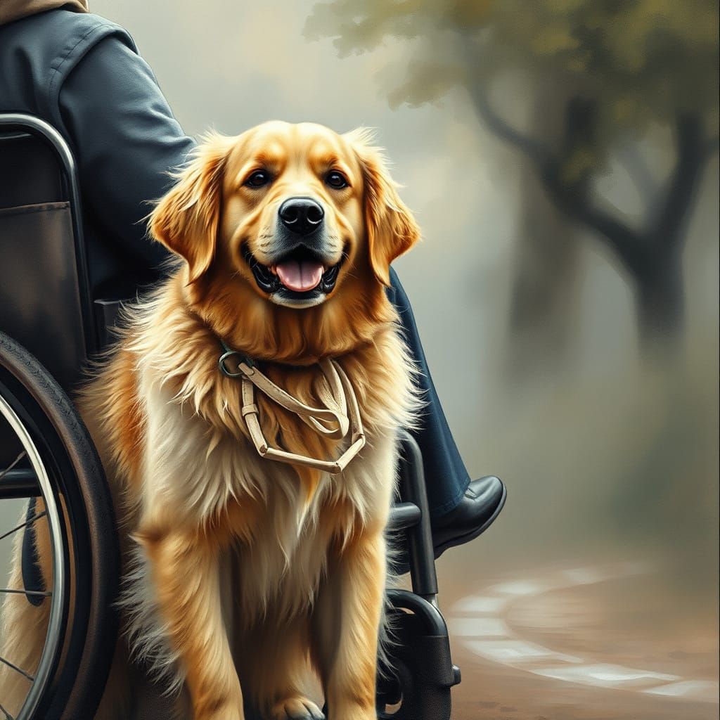 Golden Retriever and Person in Wheelchair: Ethereal Charcoal...