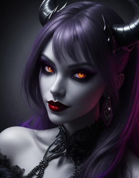 Dark Fantasy Demoness in Silver Dress