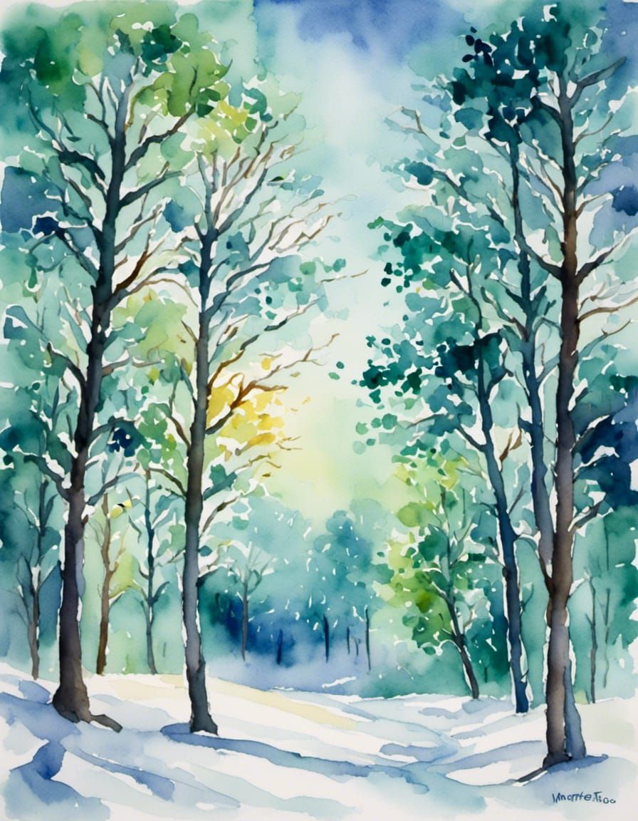 Vibrant Winter Landscape as Impressionist Oil Painting