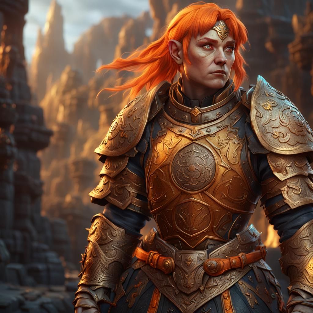 Armored Dwarf Cleric with Orange Hair