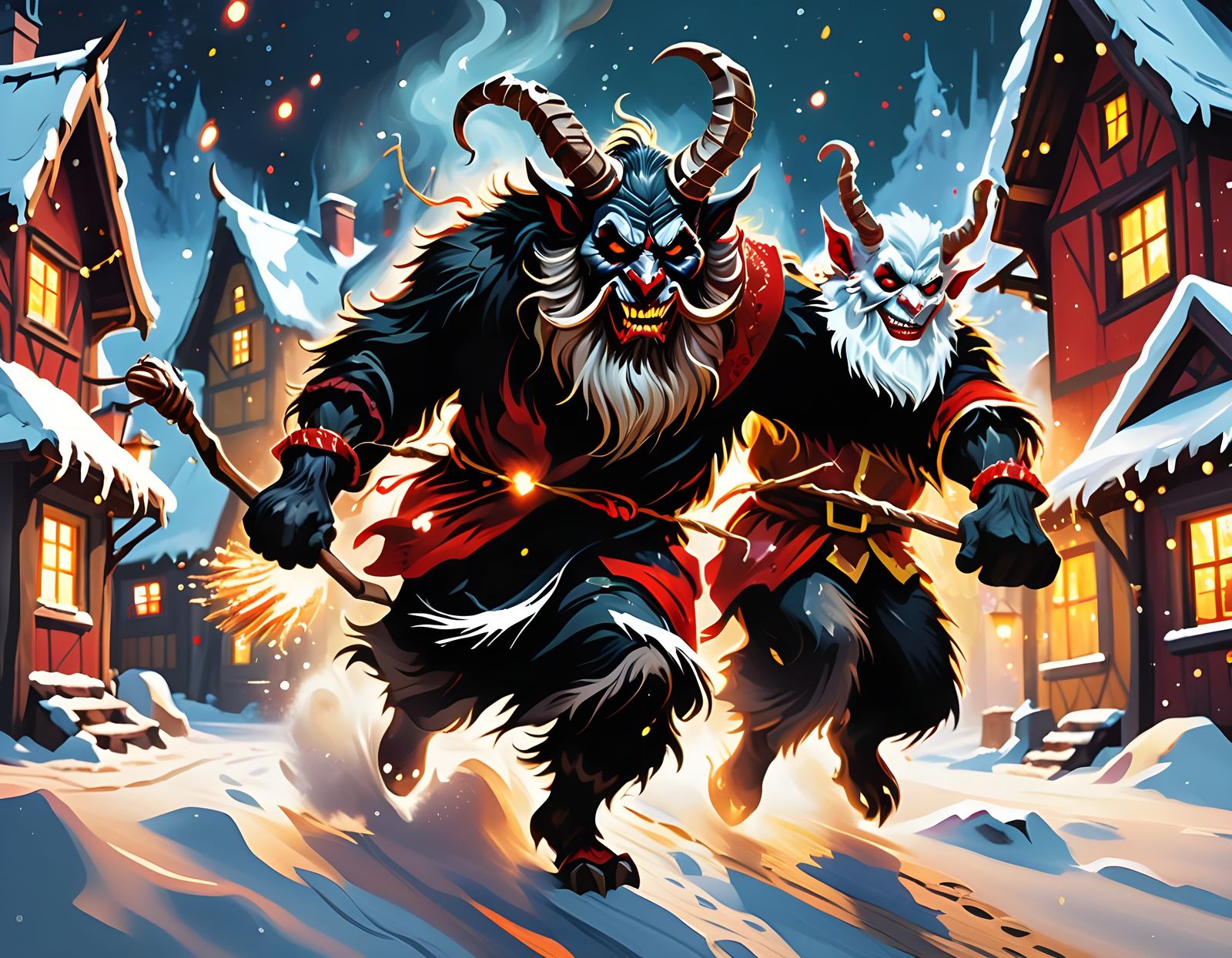 Krampus Chases Naughty Children Through a Snowy Winter Wonde...