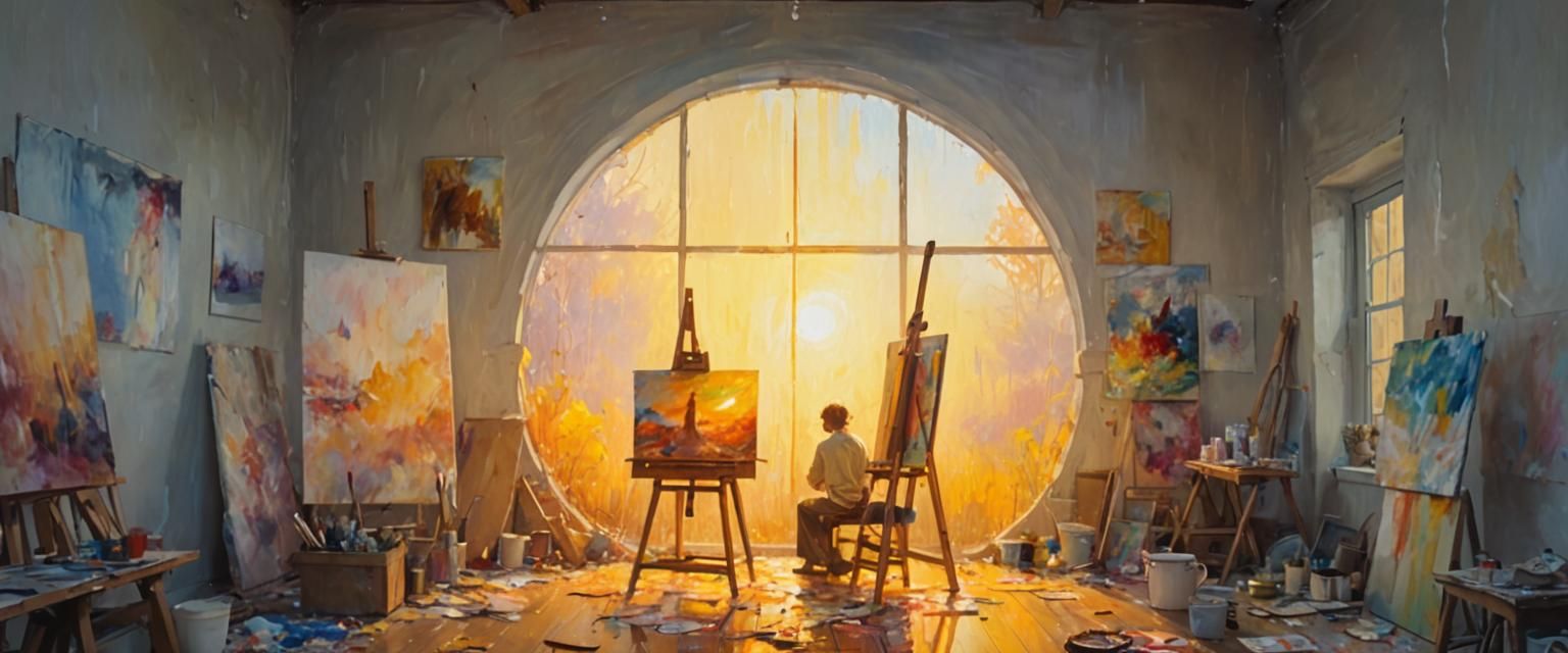 Fantasy Artist in Studio: Impressionist Oil Painting