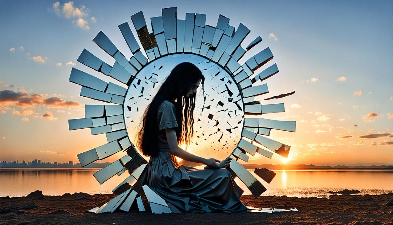 Fragmented Mirror Sculpture: Surreal Bio Art Collage