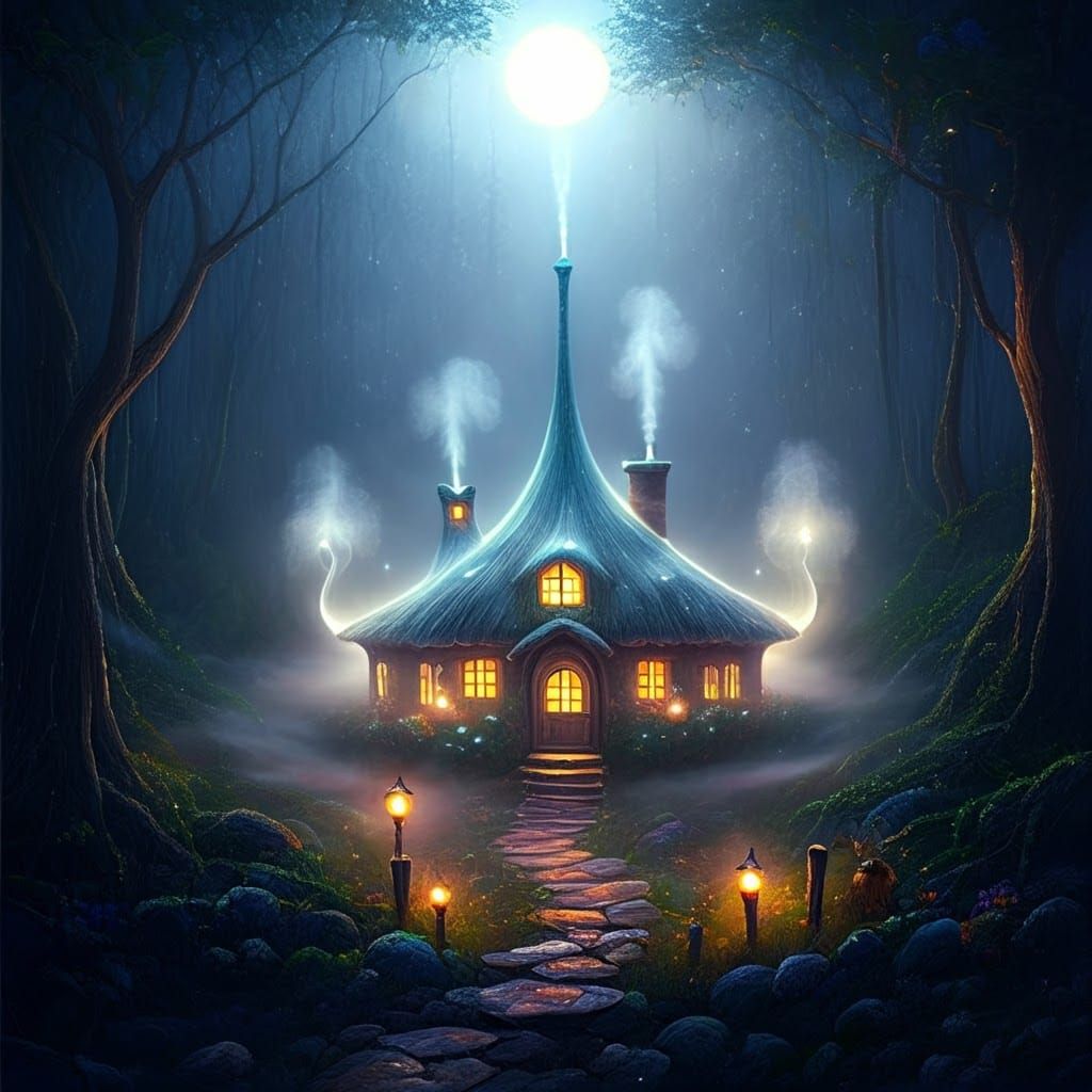Ethereal Steam Hut in Mystical Landscape