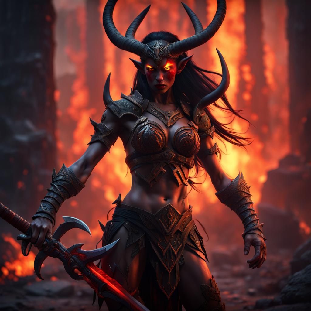 Demonic Barbarian Warrior Breathing Fire in Fantasy Art