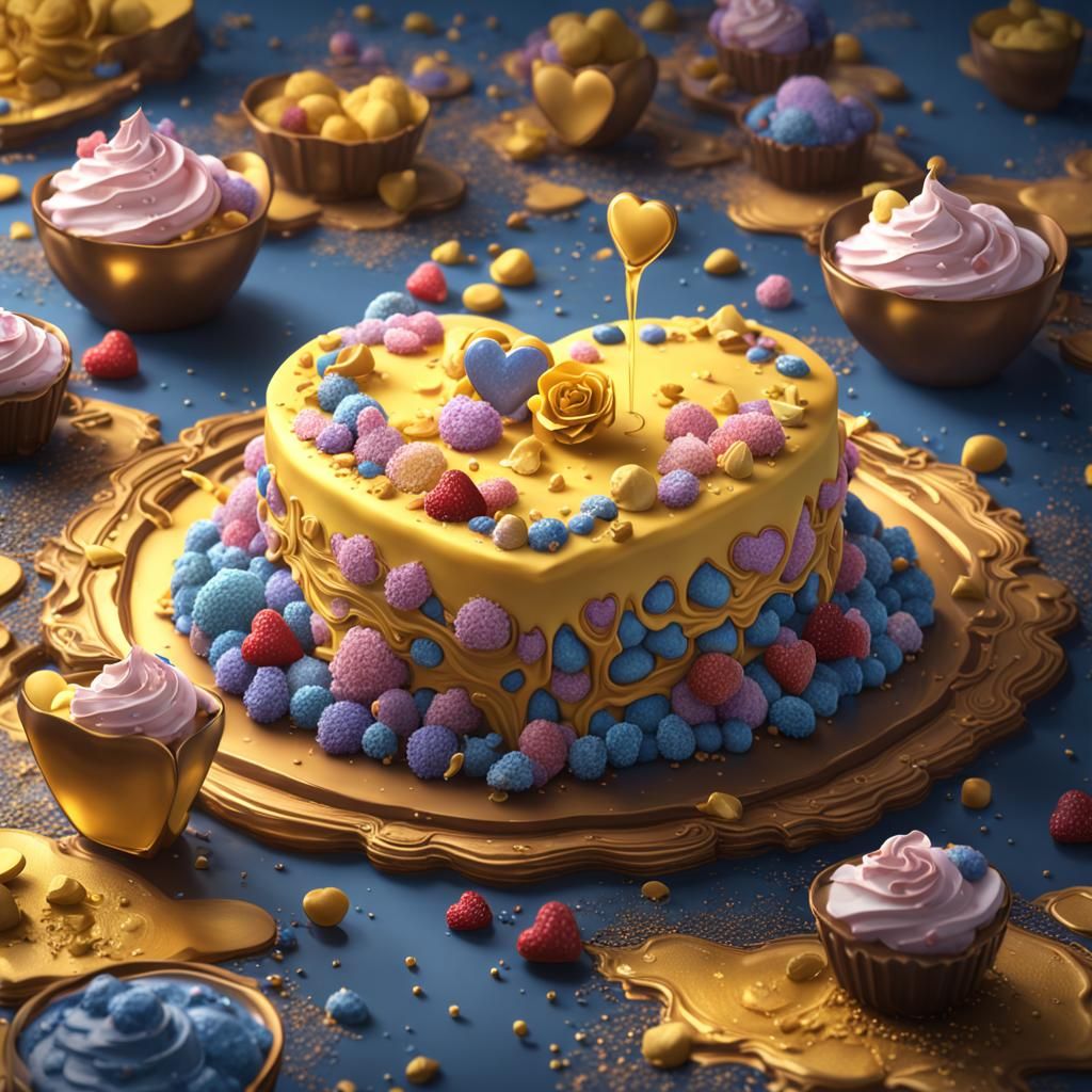 Sweet Heart Cake with Yellow Mousse Cream