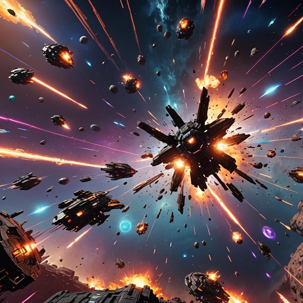 Futuristic Space Battle with Neon Planets in 3D