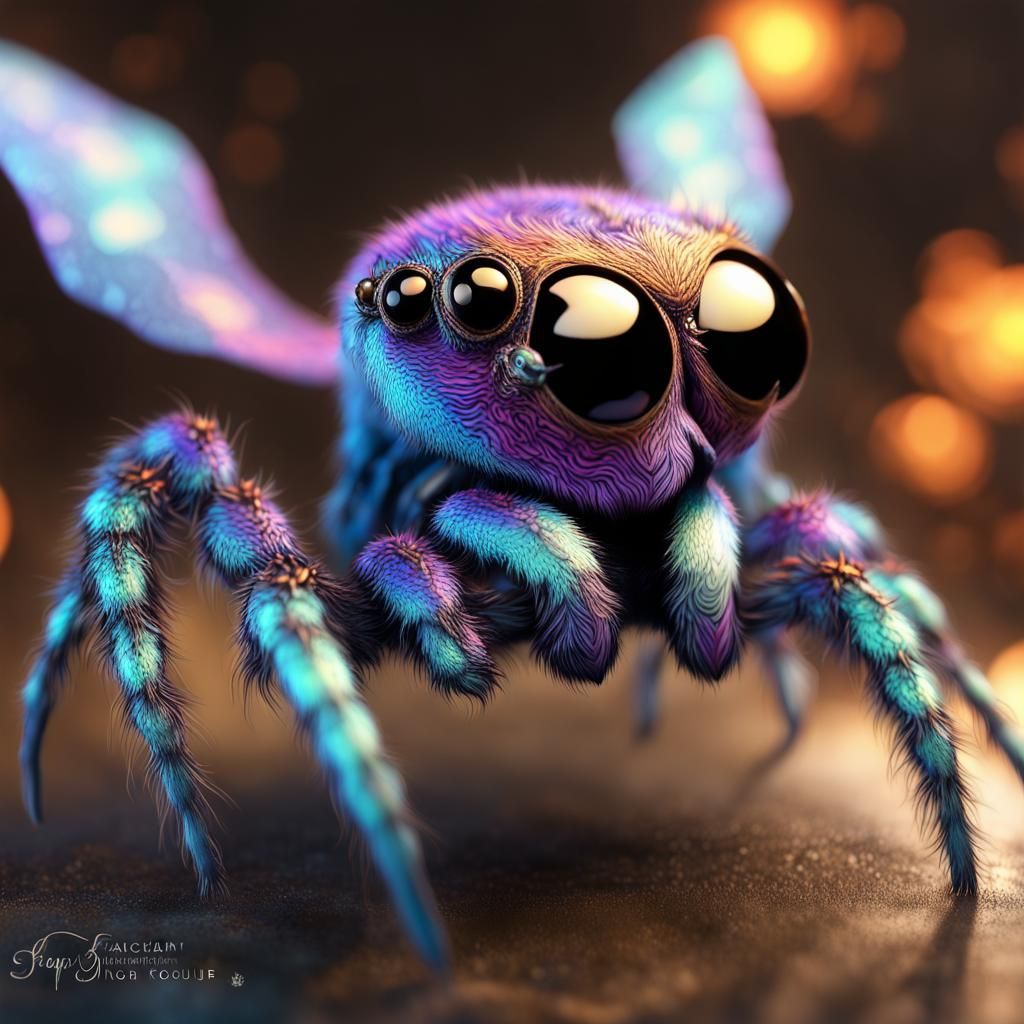 Winged Spider Dragon with Iridescent Stars in CGI Style