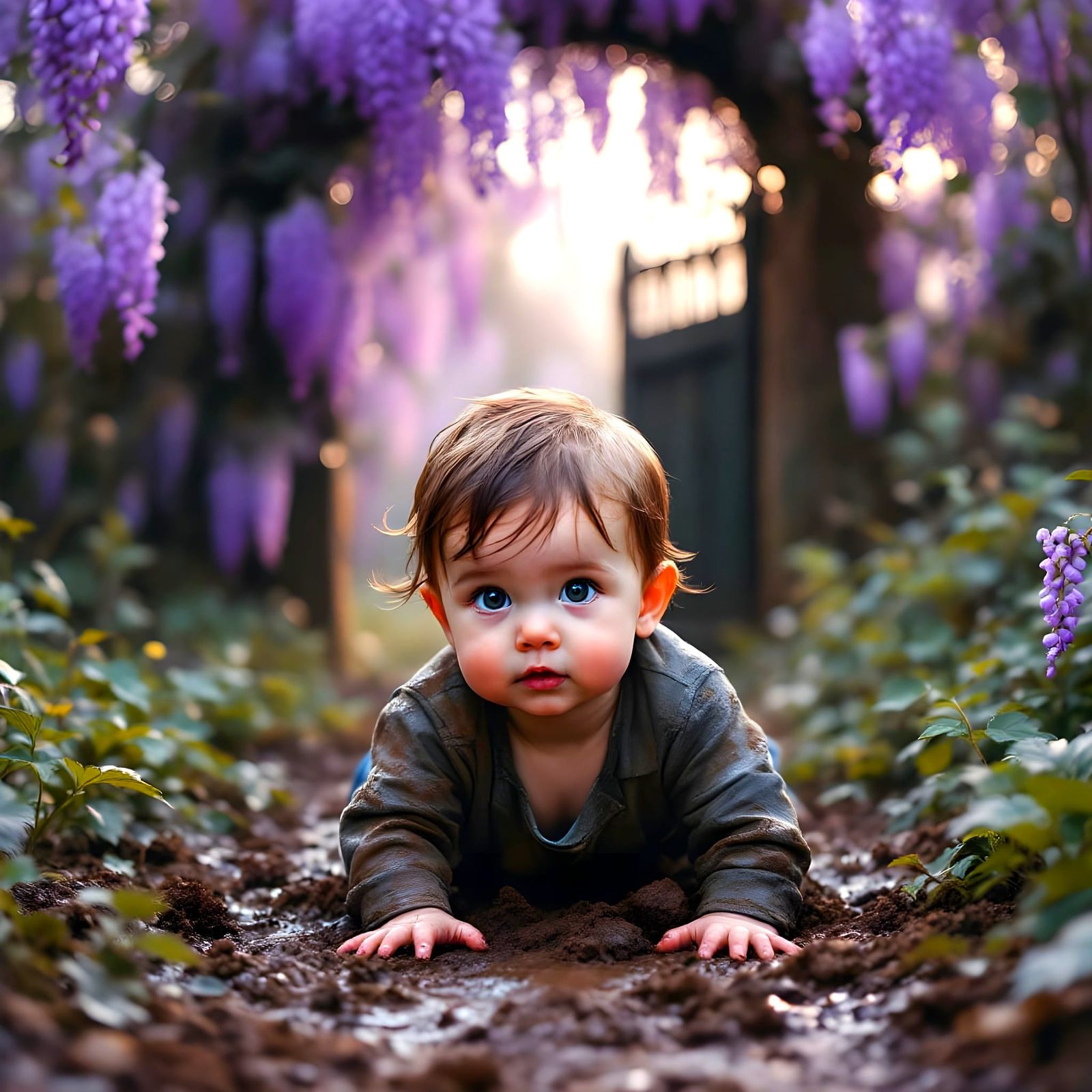 Muddy Toddler in Enchanted Garden