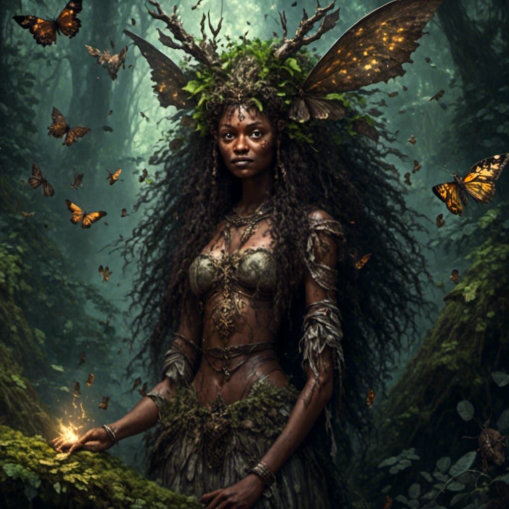 Hyperreal POC Druid with Elf Ears in Forest