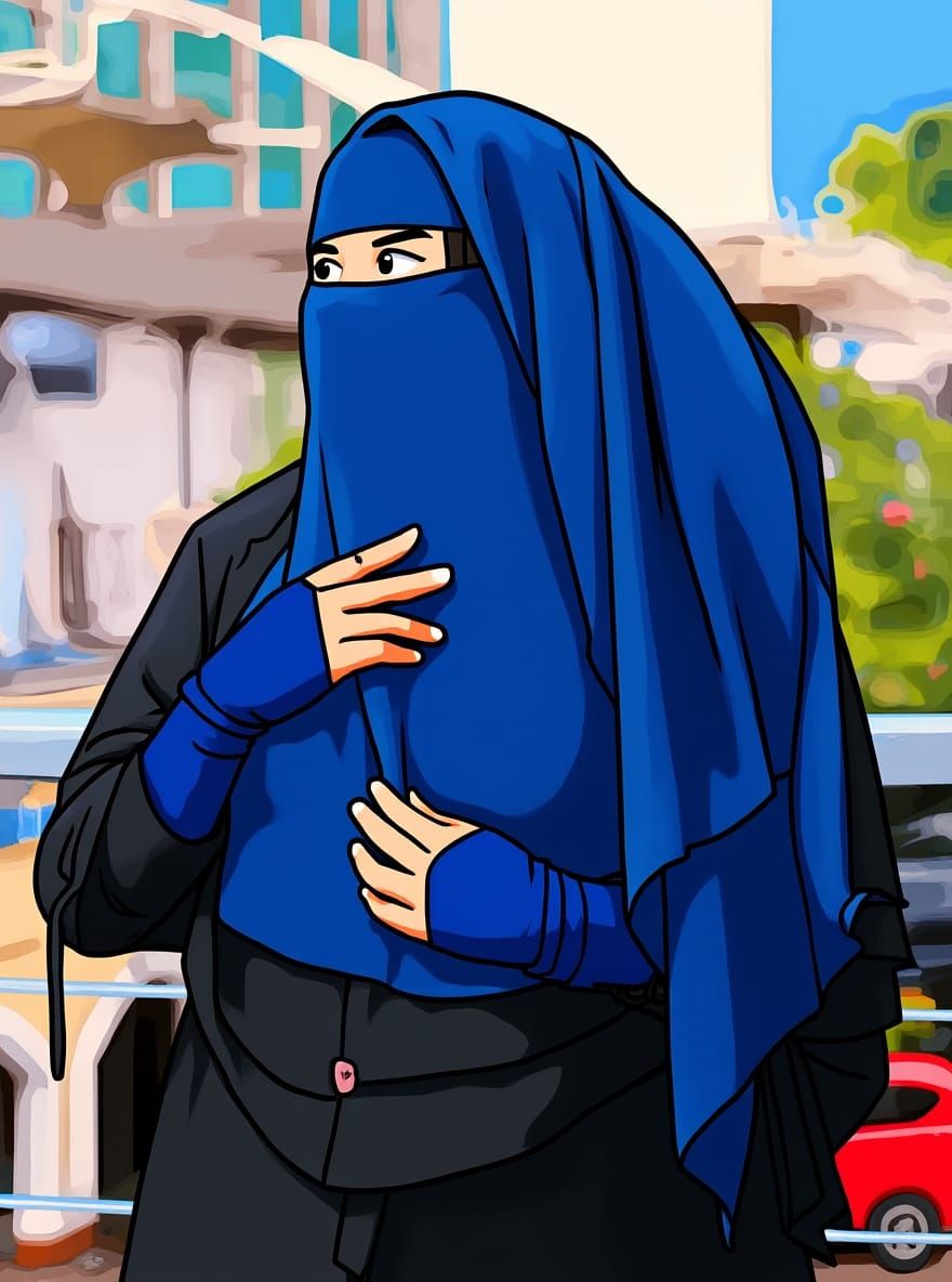 Girl in Niqab in 2D Cartoon Style