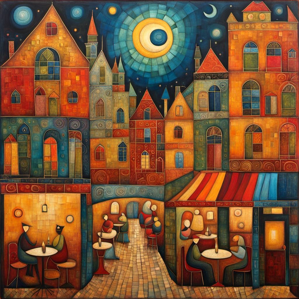 Encaustic Night Cafe Inspired by Klee