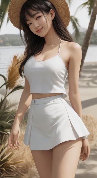 Young Asian Woman in White Camisole, Sunset Glow