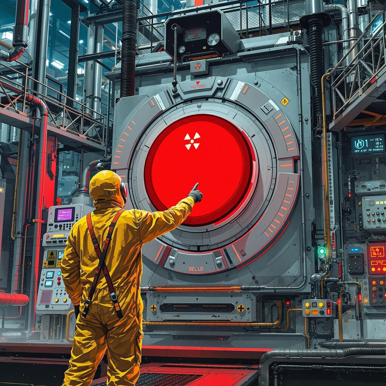 Push the red button in the nuclear factory it's fun