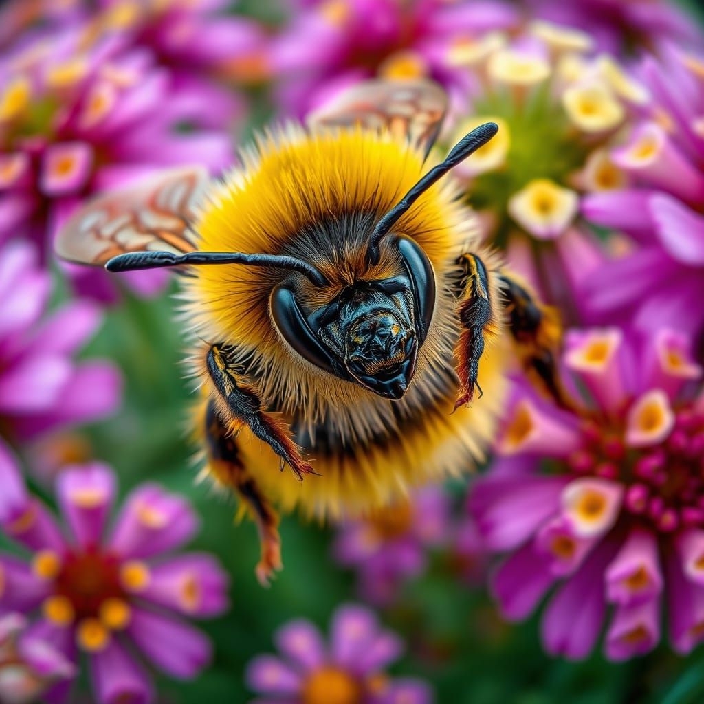 Bumblebee Macro: Hyperrealistic Close-Up in Digital Art Styl...