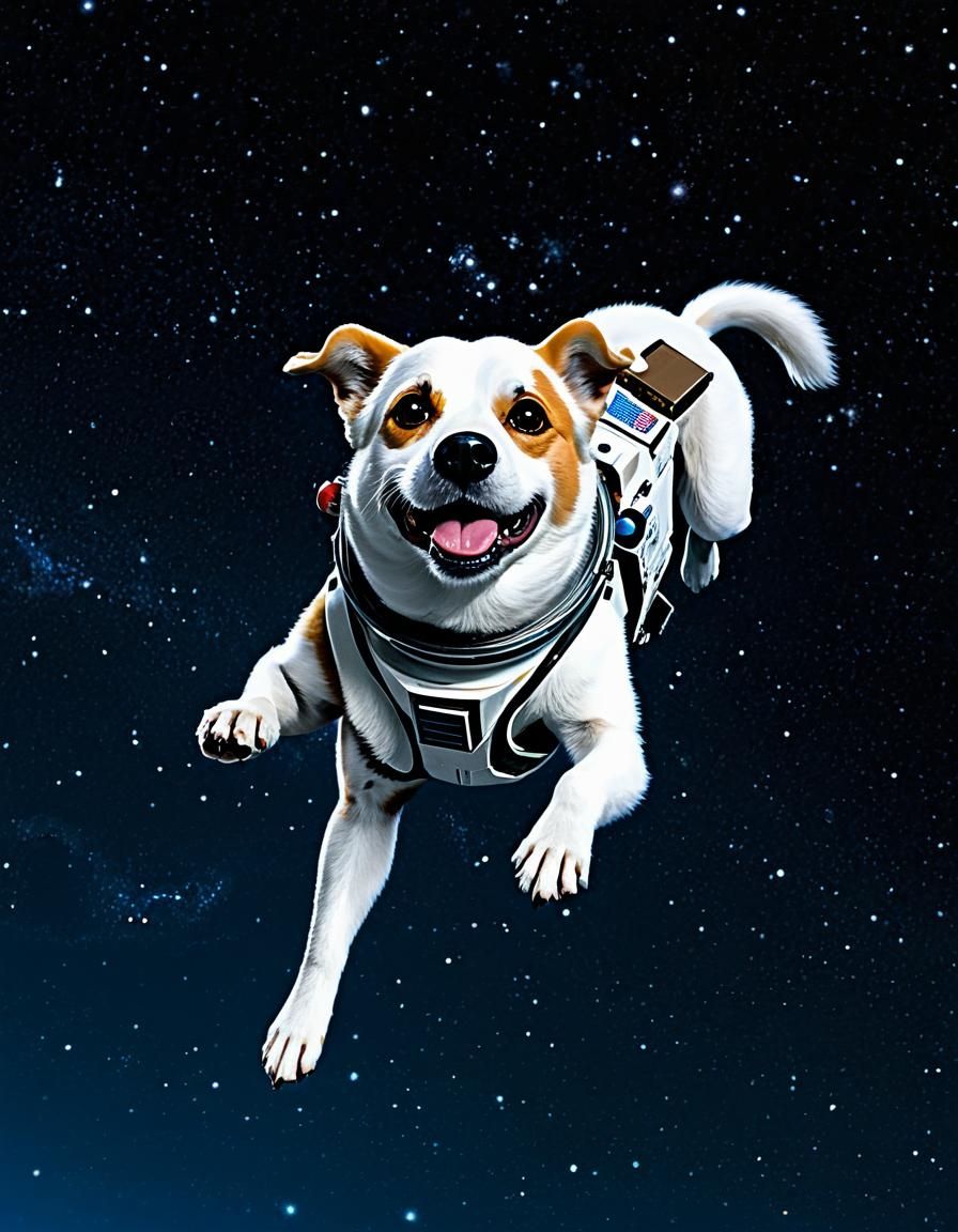 Astro the Space Dog Drifting in Deep Space