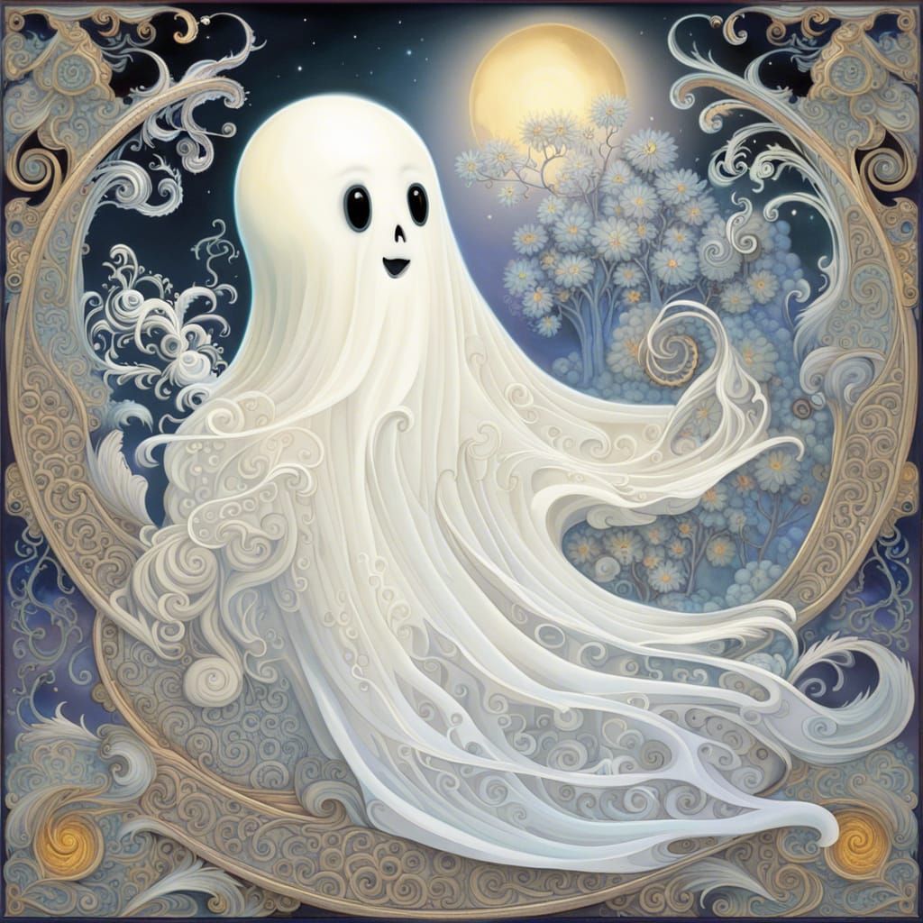 Friendly White Ghost in a Fantasy Art Style