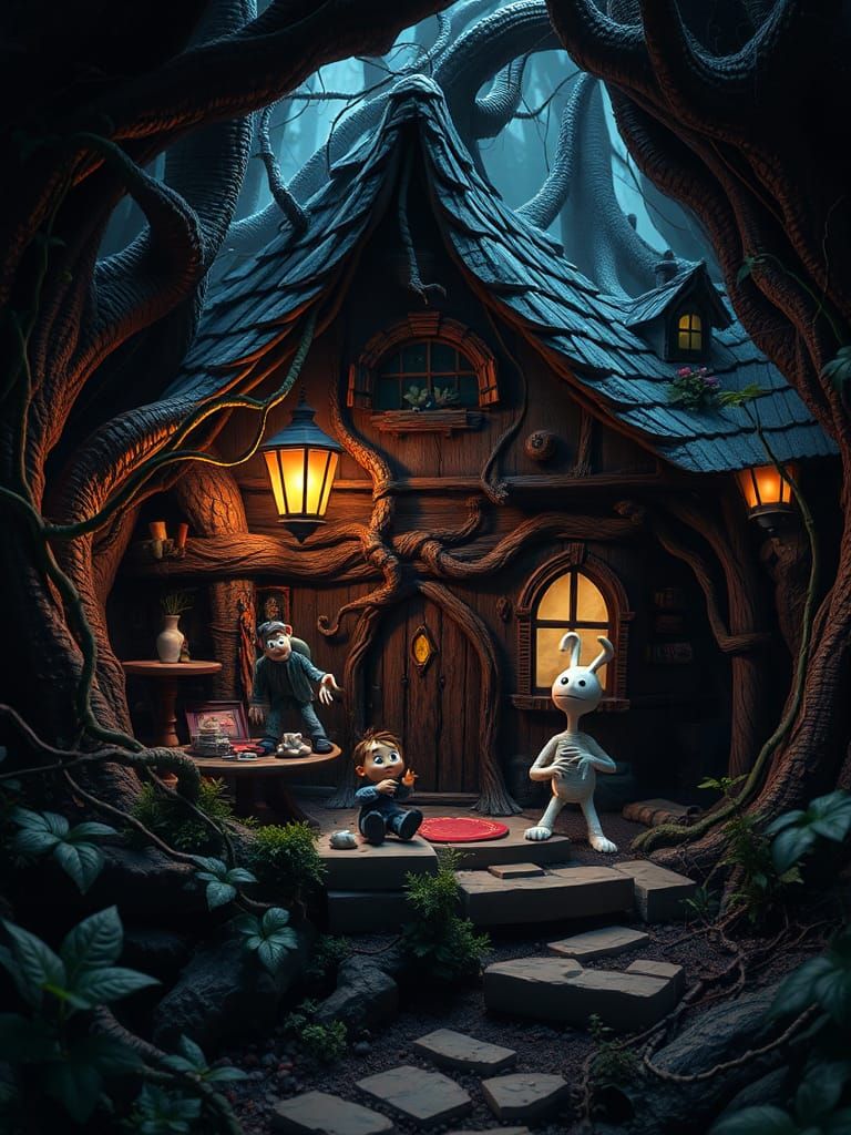 Claymation Figures in an Eerie Cottage