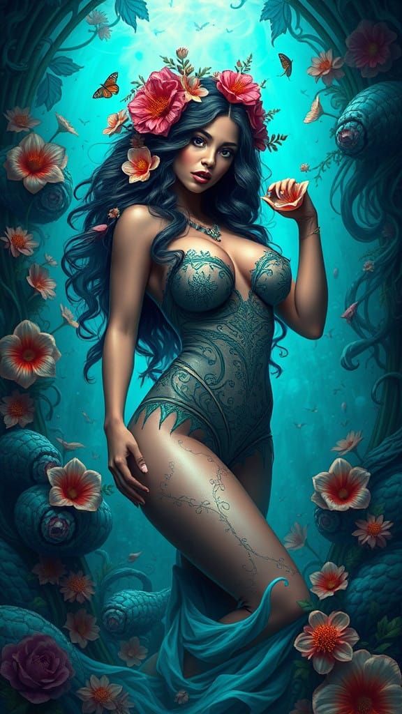 Sensual Goddess in a Dreamlike Oceanic Realm