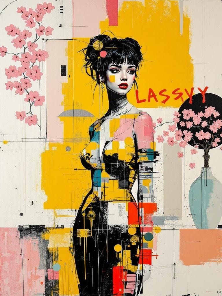 Abstract Pin-Up Fusion in Basquiat & Twombly Style