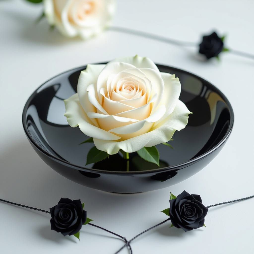 Elegant Black Ceramic Dishes with Roses