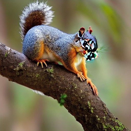 Photorealistic Squirrel on a Detailed Tree Branch