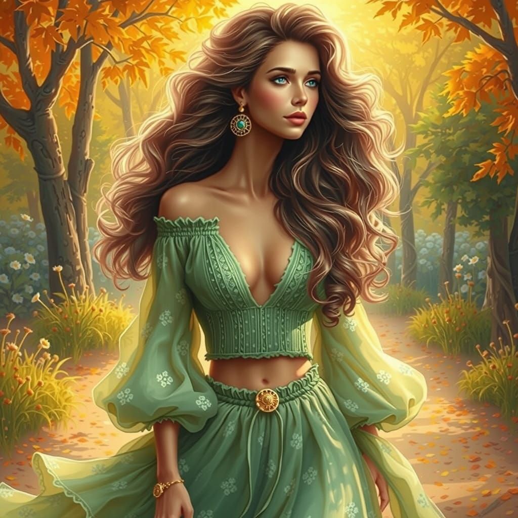 Charming Whimsical Woman in a Lush Green Meadow