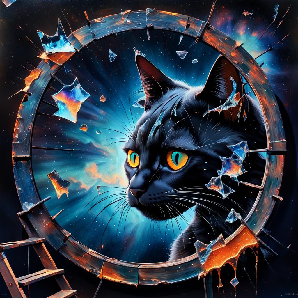 Surreal Cat and Ladder in Shattered Mirror
